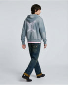 Felpa Distressed con Zip e Ricamo Posteriore