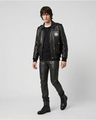 Giubbotto Bomber in Pelle con Patch
