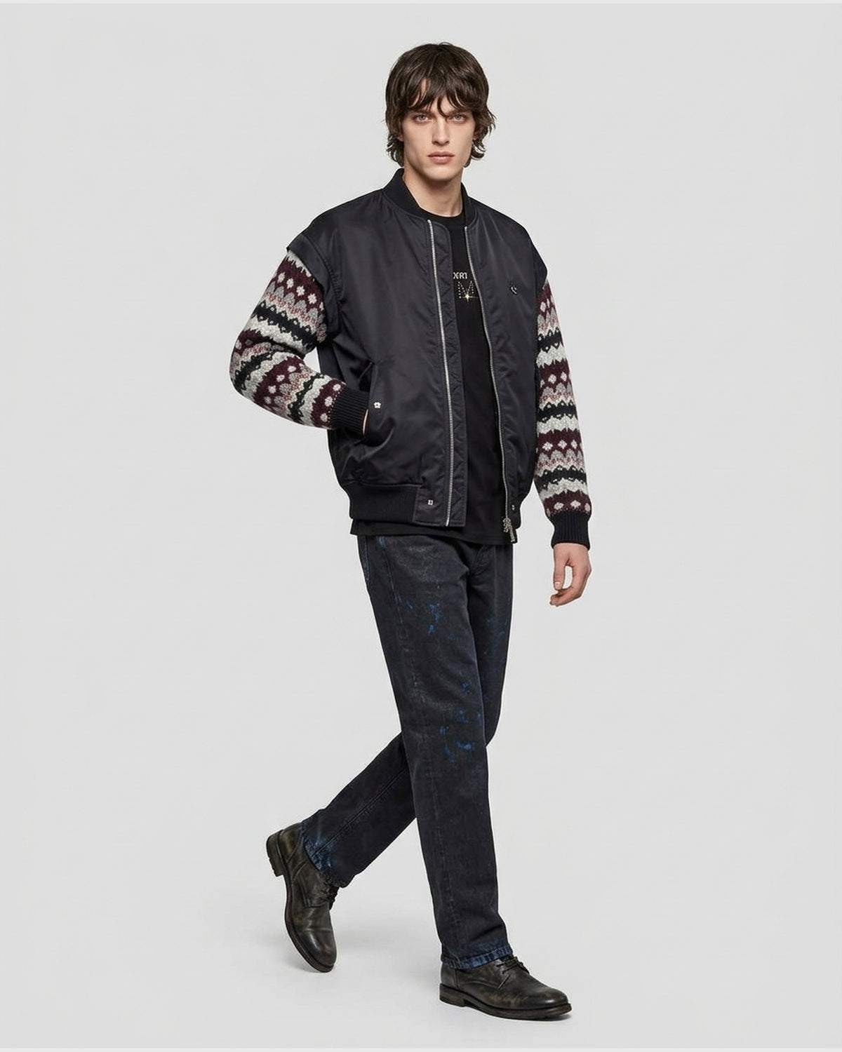 Bomber Ibrido con Maniche in Maglia a Contrasto