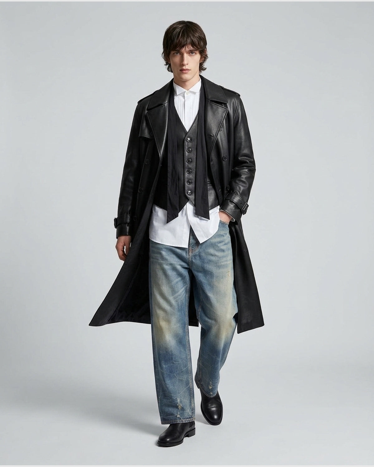 Gilet in Pelle con Dettaglio Catena