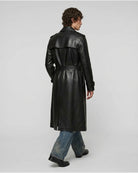Trench in Pelle Doppiopetto con Cintura