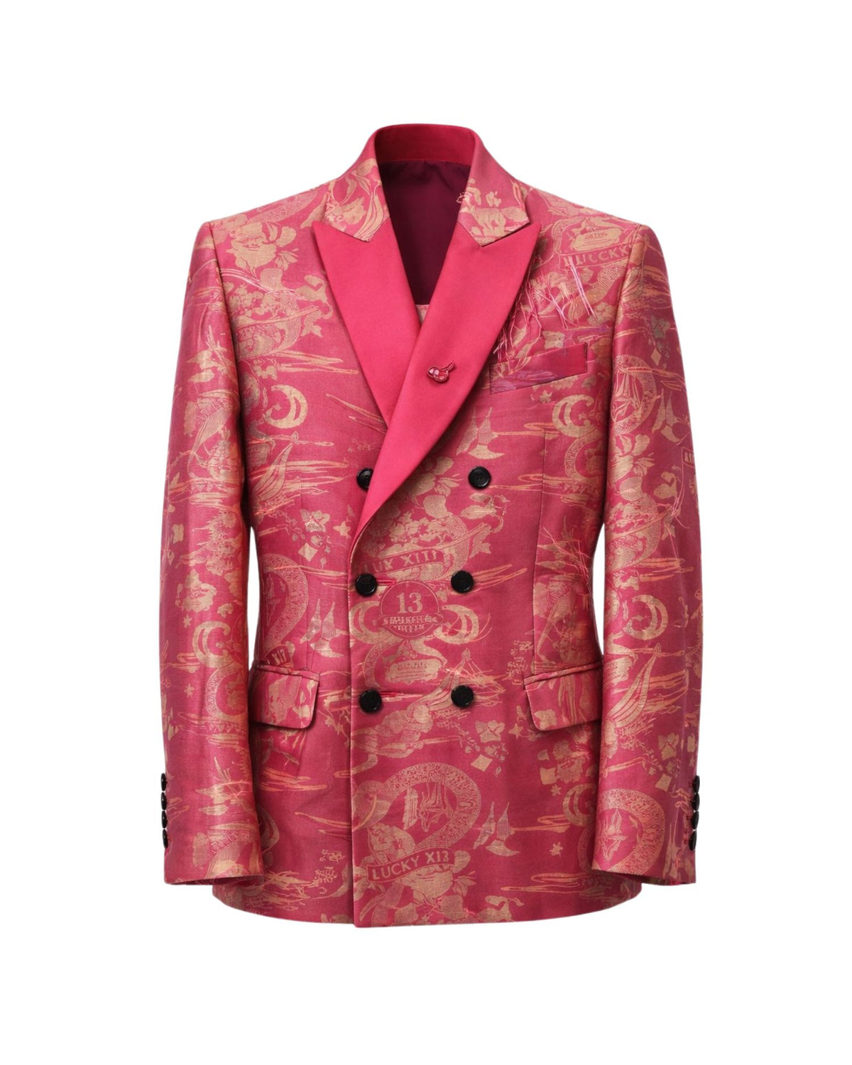 Blazer Jacquard Fantasia Tattoo con Dettagli Sfilacciati