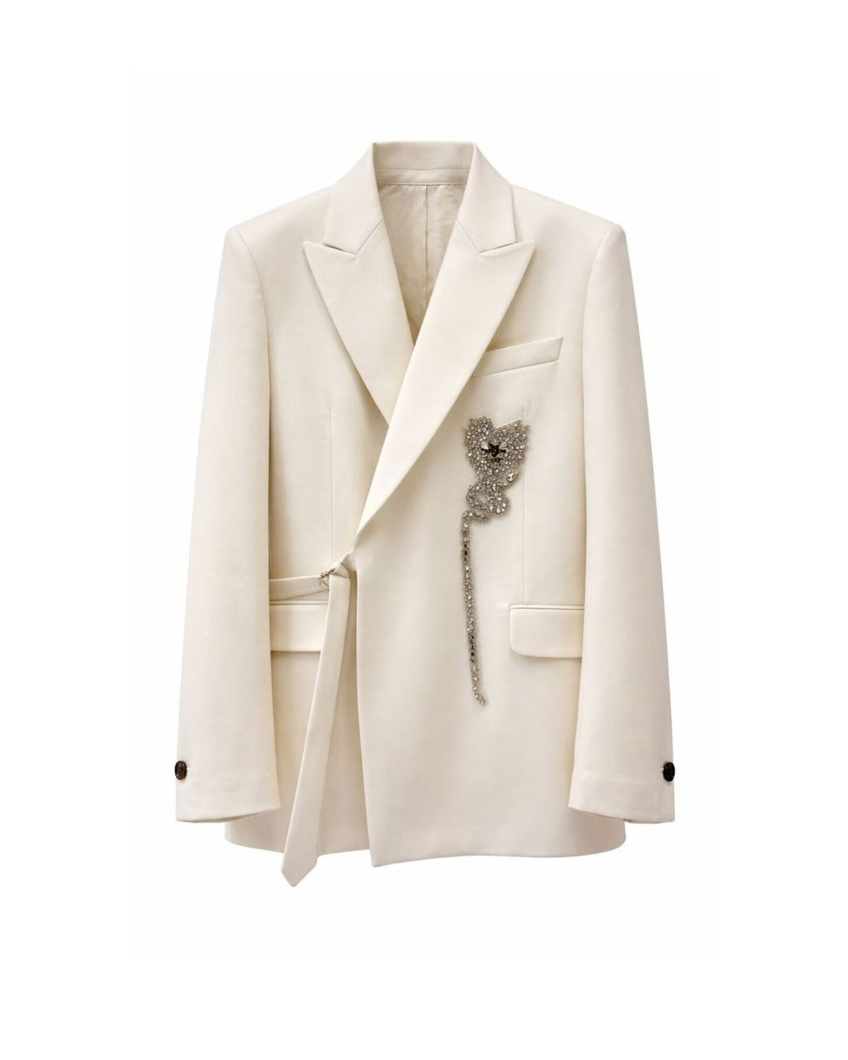Blazer a Portafoglio con Cintura e Dettaglio Gioiello