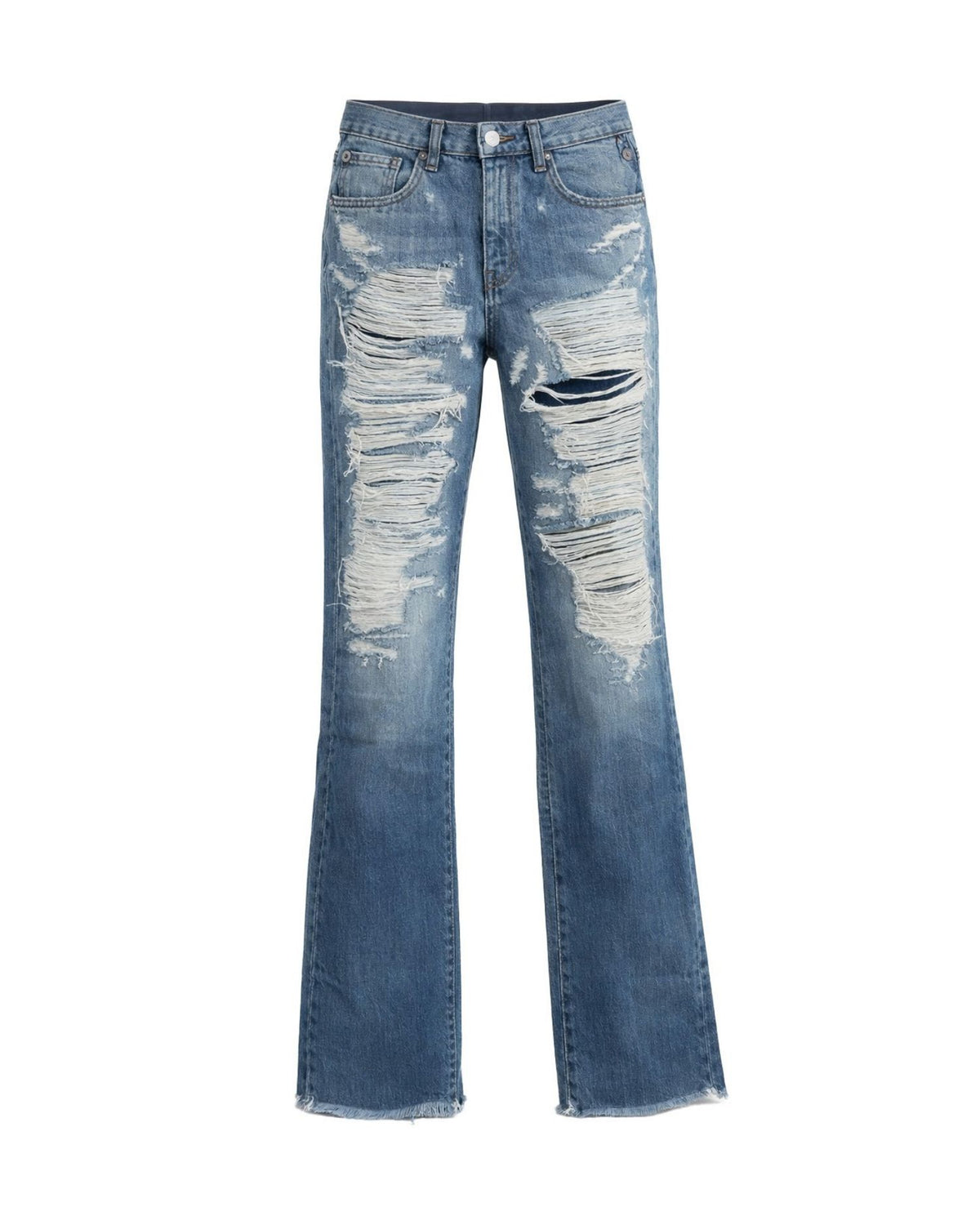 Jeans Bootcut con Strappi e Orlo Sfilacciato