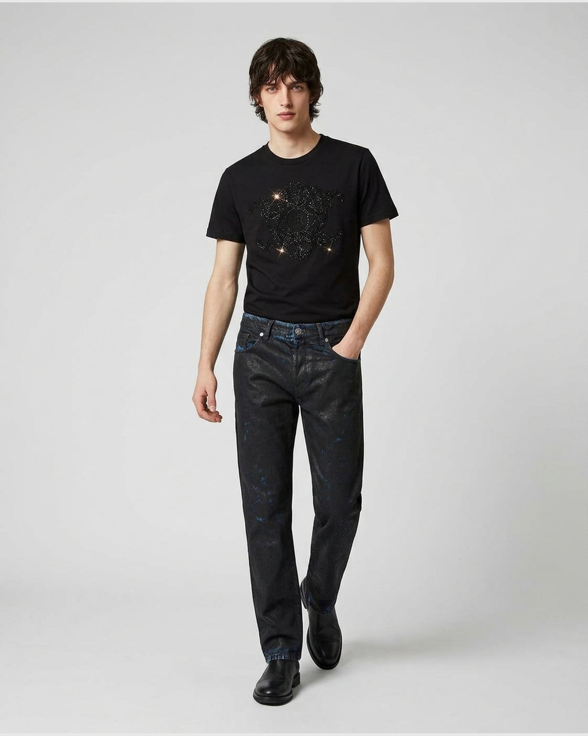 T-shirt a Maniche Corte con Logo Strass