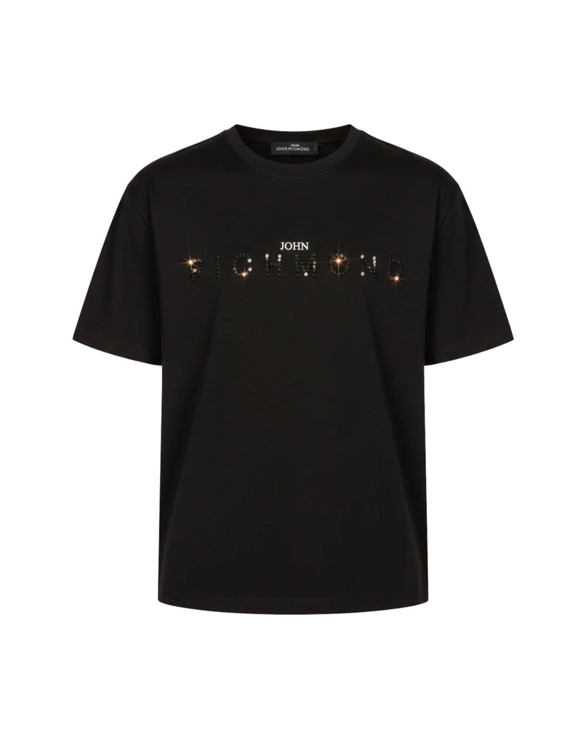 T-shirt Girocollo con Logo e Applicazione Strass