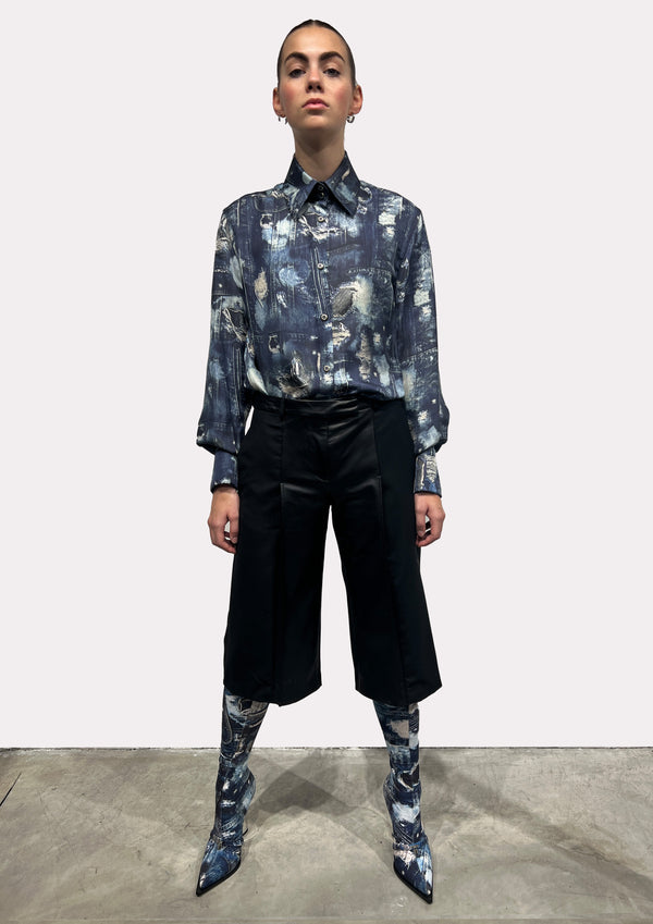 Shirt with iconic runway denim-effect pattern