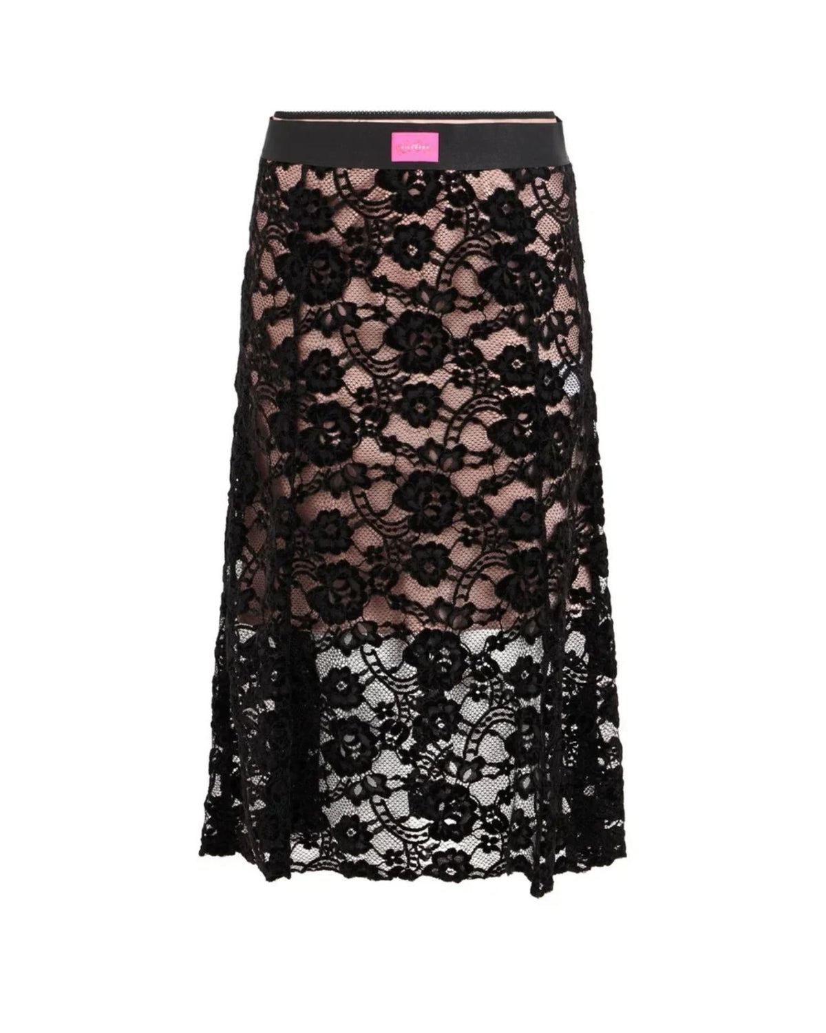 Floral Lace Midi Skirt with Logoed Band