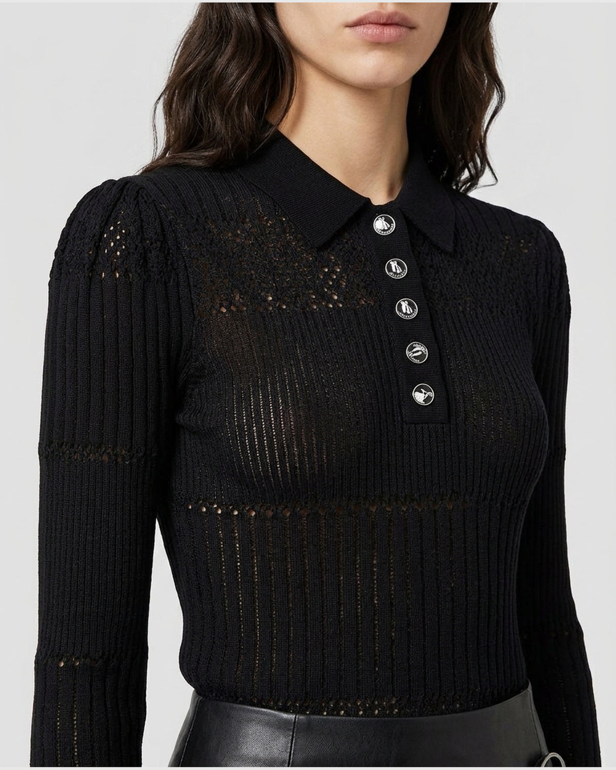 Polo in Maglia con Bottoni Gioiello