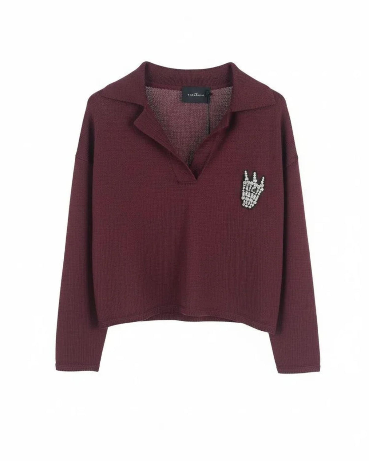 Polo in Lana Merino con Applicazione Gioiello