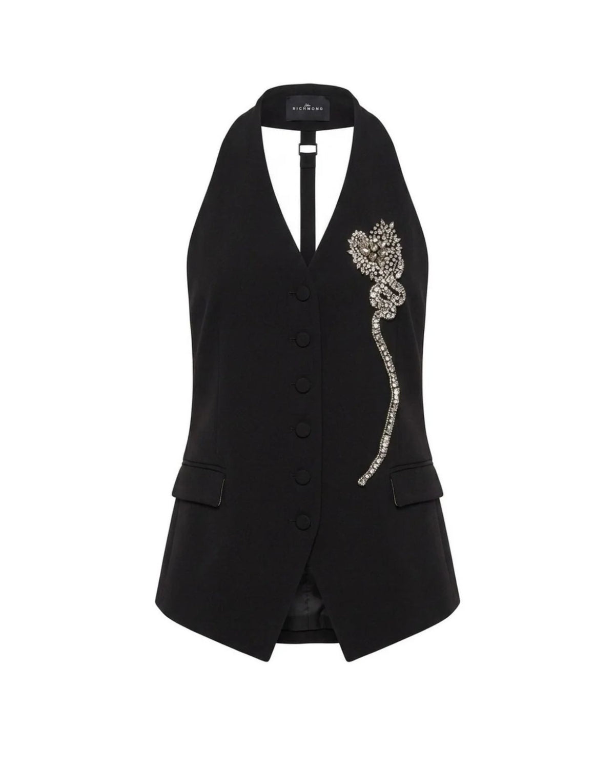 Gilet con Scollo all'Americana e Ricamo Gioiello