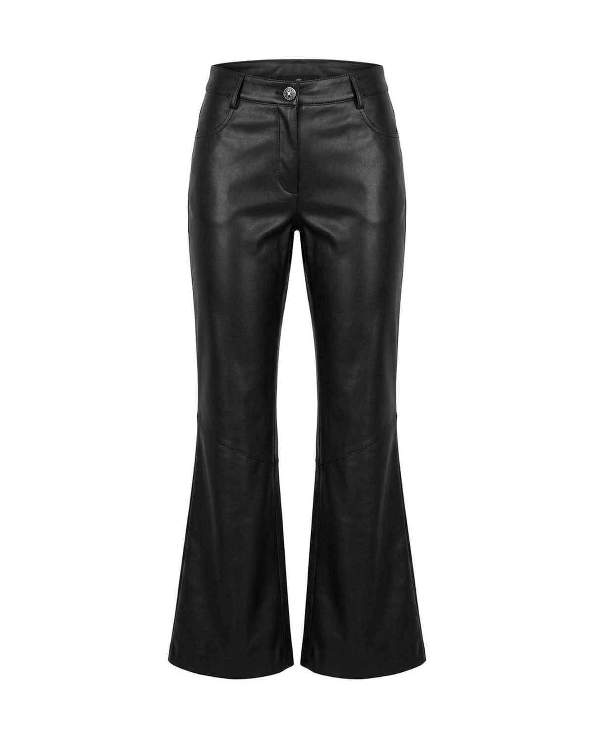 Pantaloni Flare in Pelle con Tagli al Ginocchio