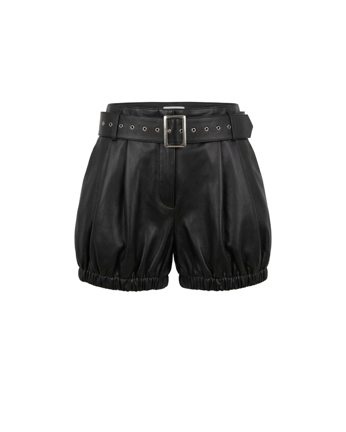 Shorts a Palloncino in Pelle con Cintura Borchiata