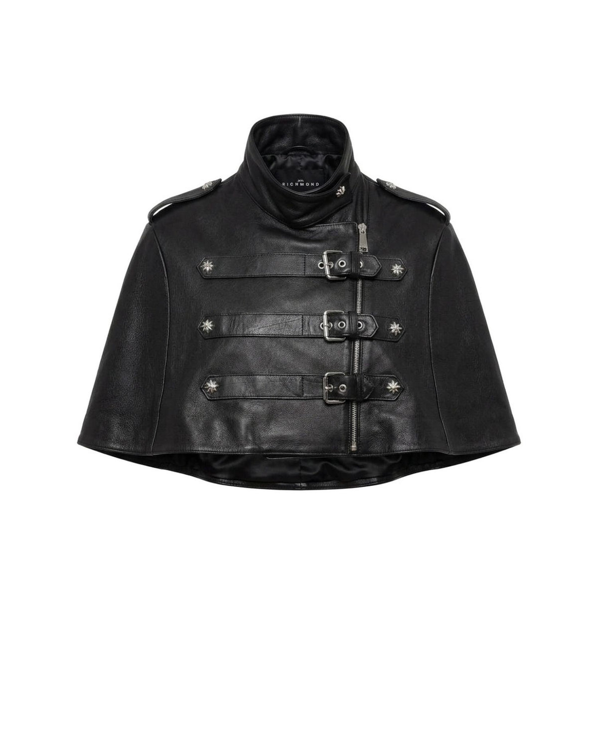 Cappa Cropped in Pelle con Fibbie e Zip