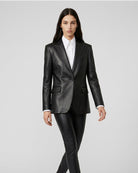 Blazer Monopetto in Pelle con Impunture a Vista
