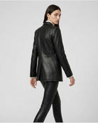 Blazer Monopetto in Pelle con Impunture a Vista