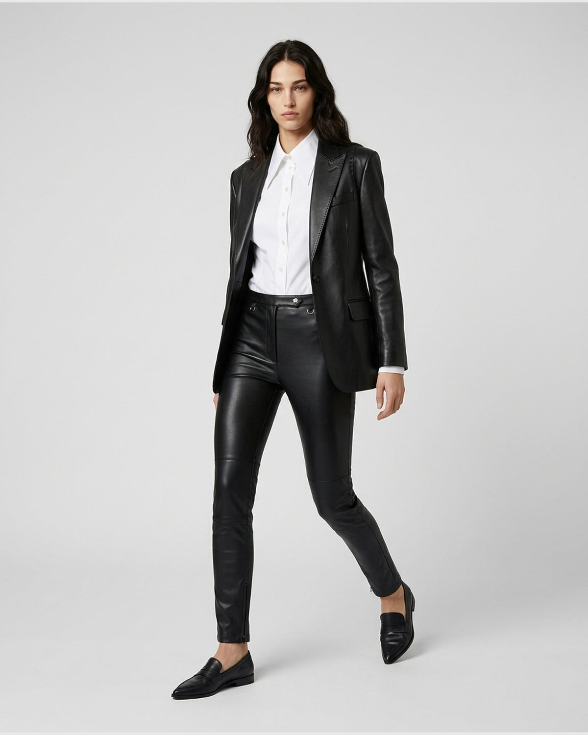Pantaloni in Pelle d'Agnello con Zip alla Caviglia