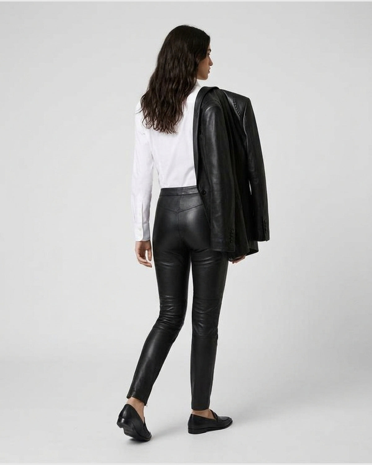Pantaloni in Pelle d'Agnello con Zip alla Caviglia