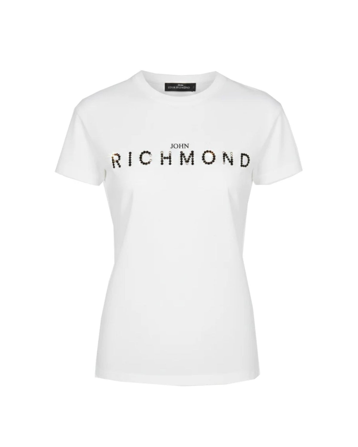 T-Shirt Girocollo con Logo in Strass