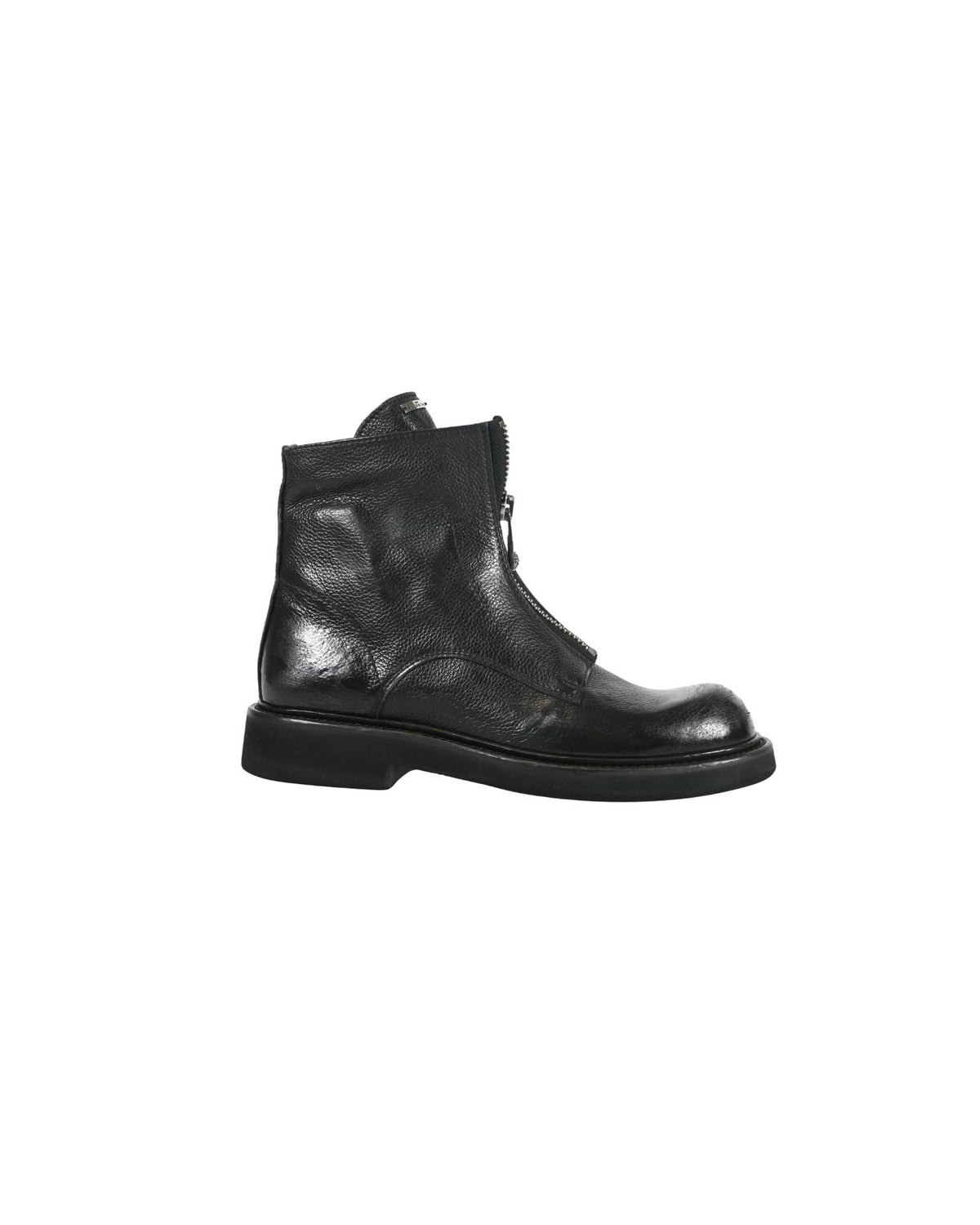 Stivaletti in Pelle Martellata con Zip Frontale