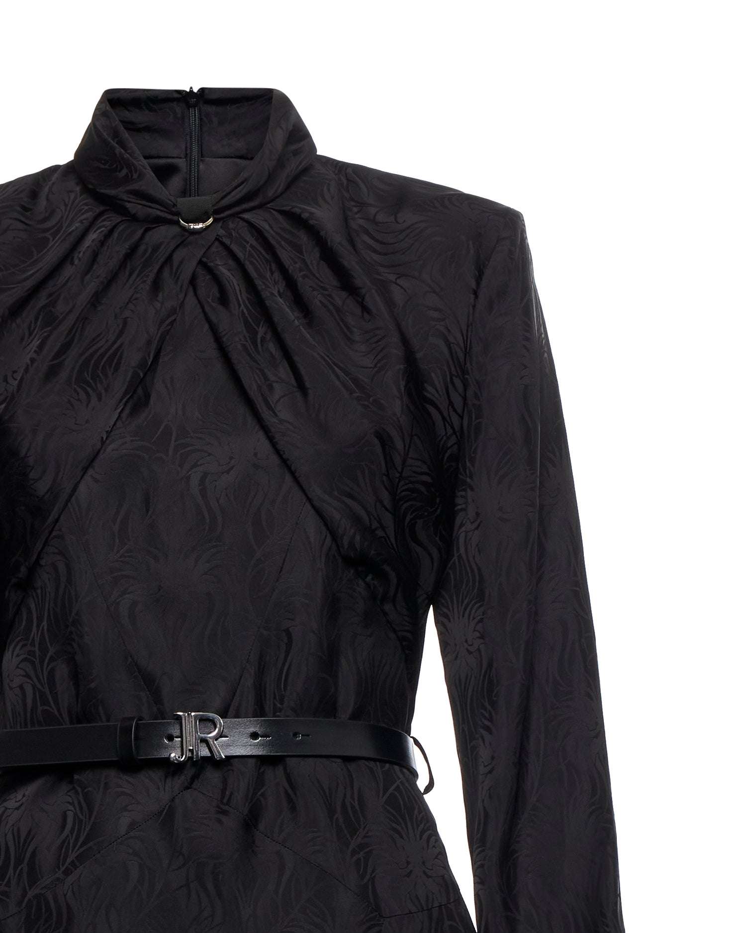 Abito corto con cintura e collo arricciato Abito