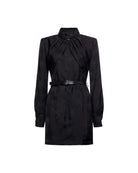 Abito corto con cintura e collo arricciato Abito