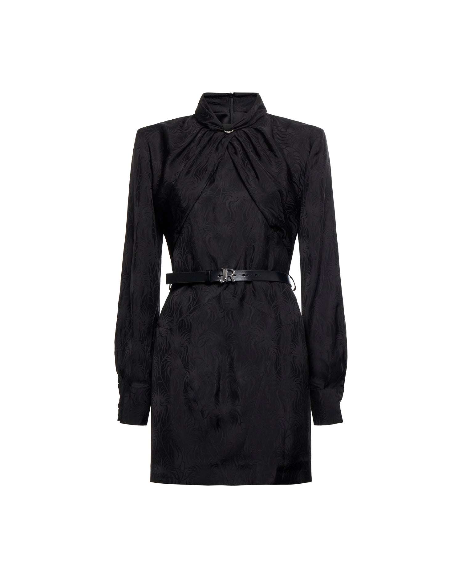 Abito corto con cintura e collo arricciato Abito