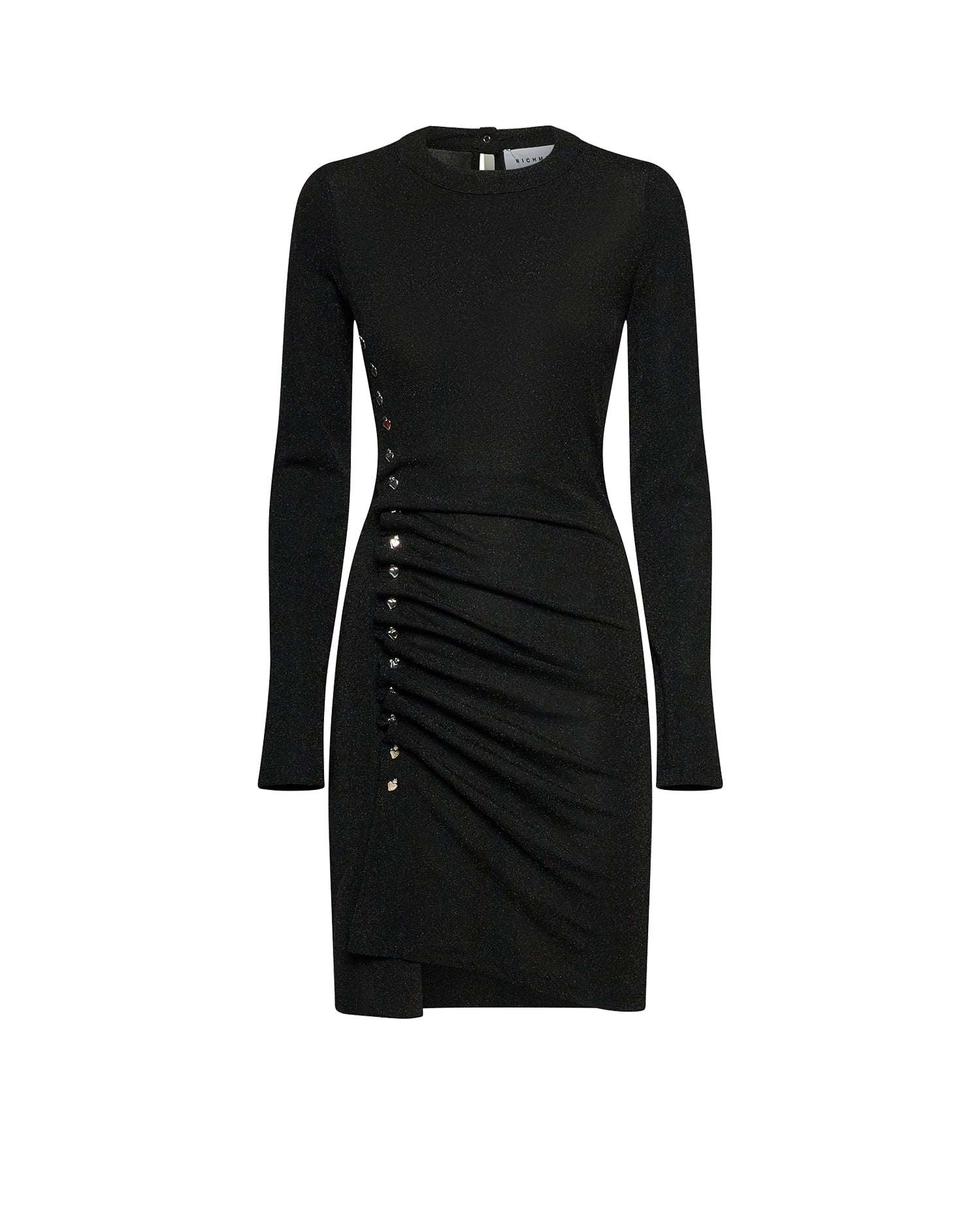 Abito corto drappeggiato con bottoni gioiello Abito