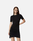 Abito corto nero con arricciatura laterale e bottoni Vestito