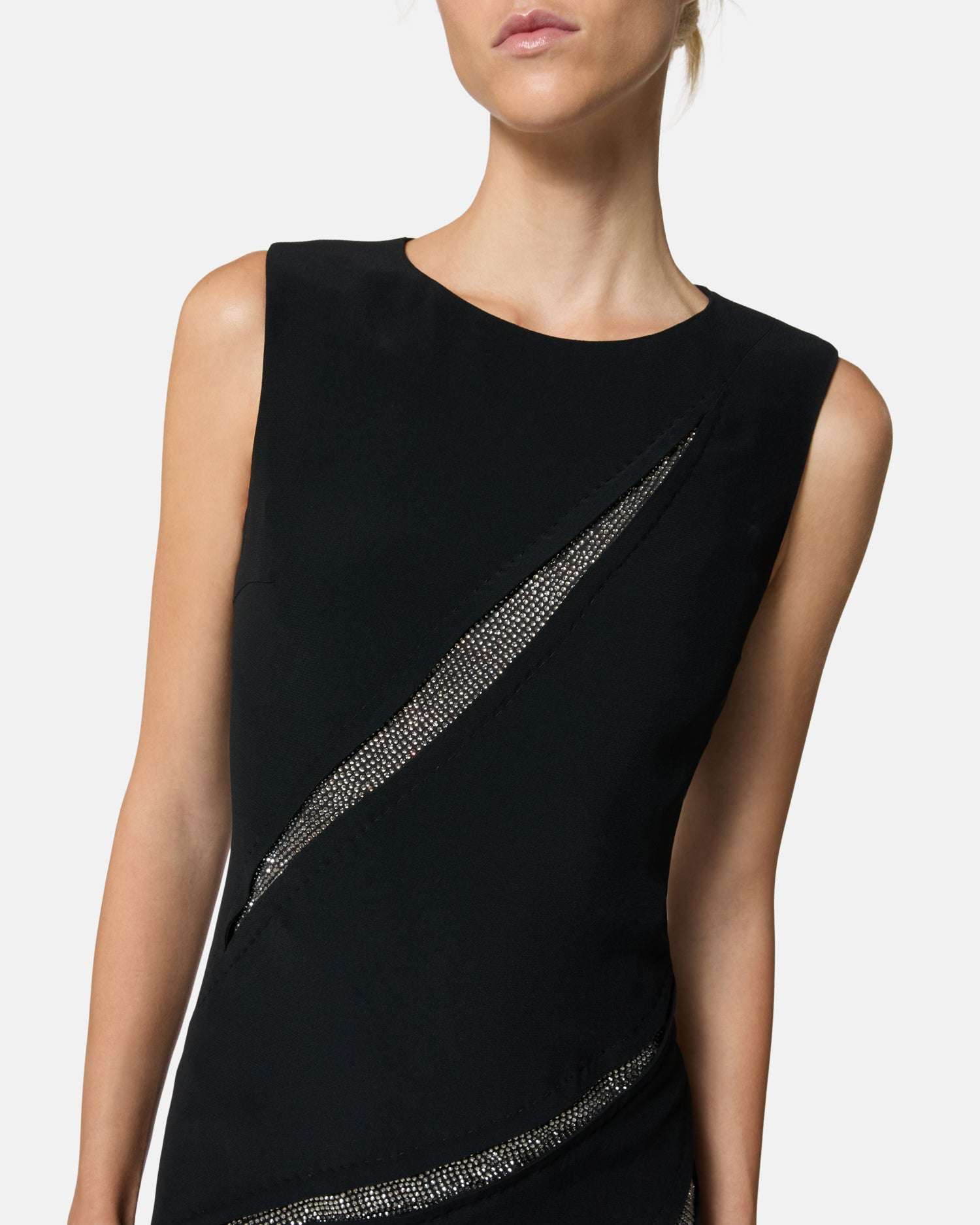 Abito corto senza maniche con inserti a contrasto Vestito