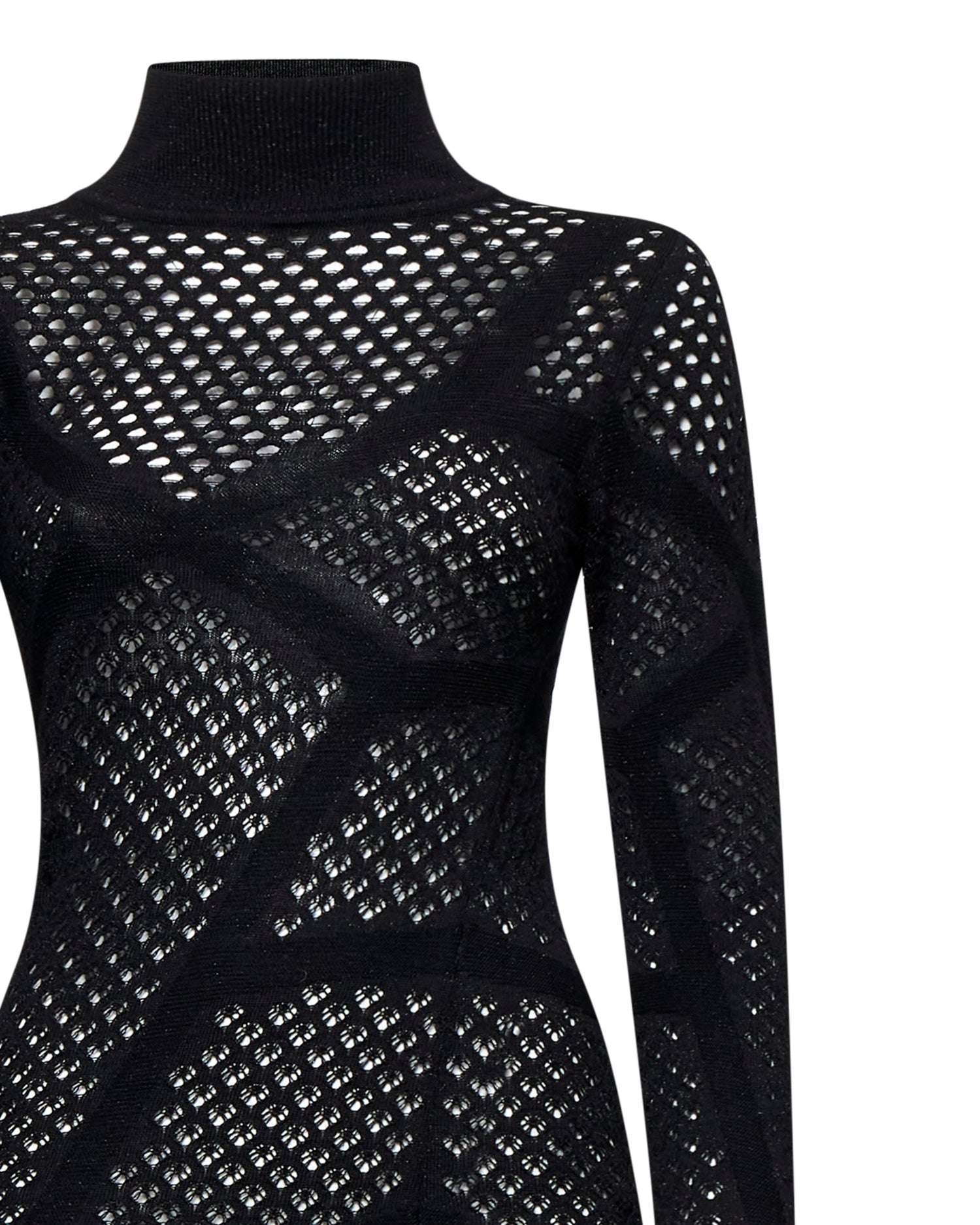 Abito lungo a maniche lunghe con lavorazione a rete Abito