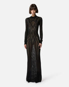 Long sheer long sleeve dress with worked details Dress