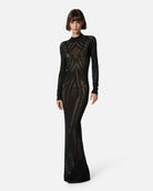 Long sheer long sleeve dress with worked details Dress