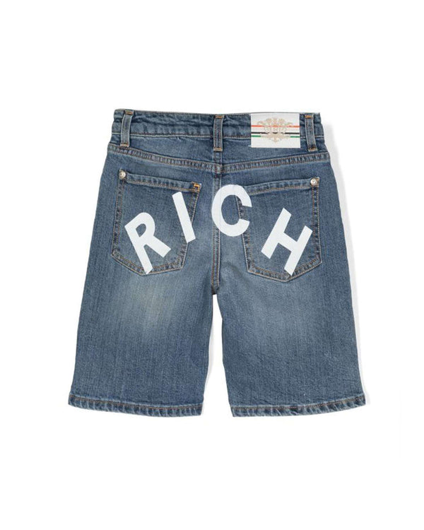 Bermuda shorts in denim with logo printed on the back