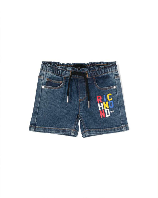 Bermuda shorts in denim with logo on the front