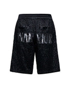 Bermuda uomo nero con dettagli lucidi e scritta frontale Bermuda