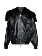 Biker in pelle con collo in pelliccia Capispalla