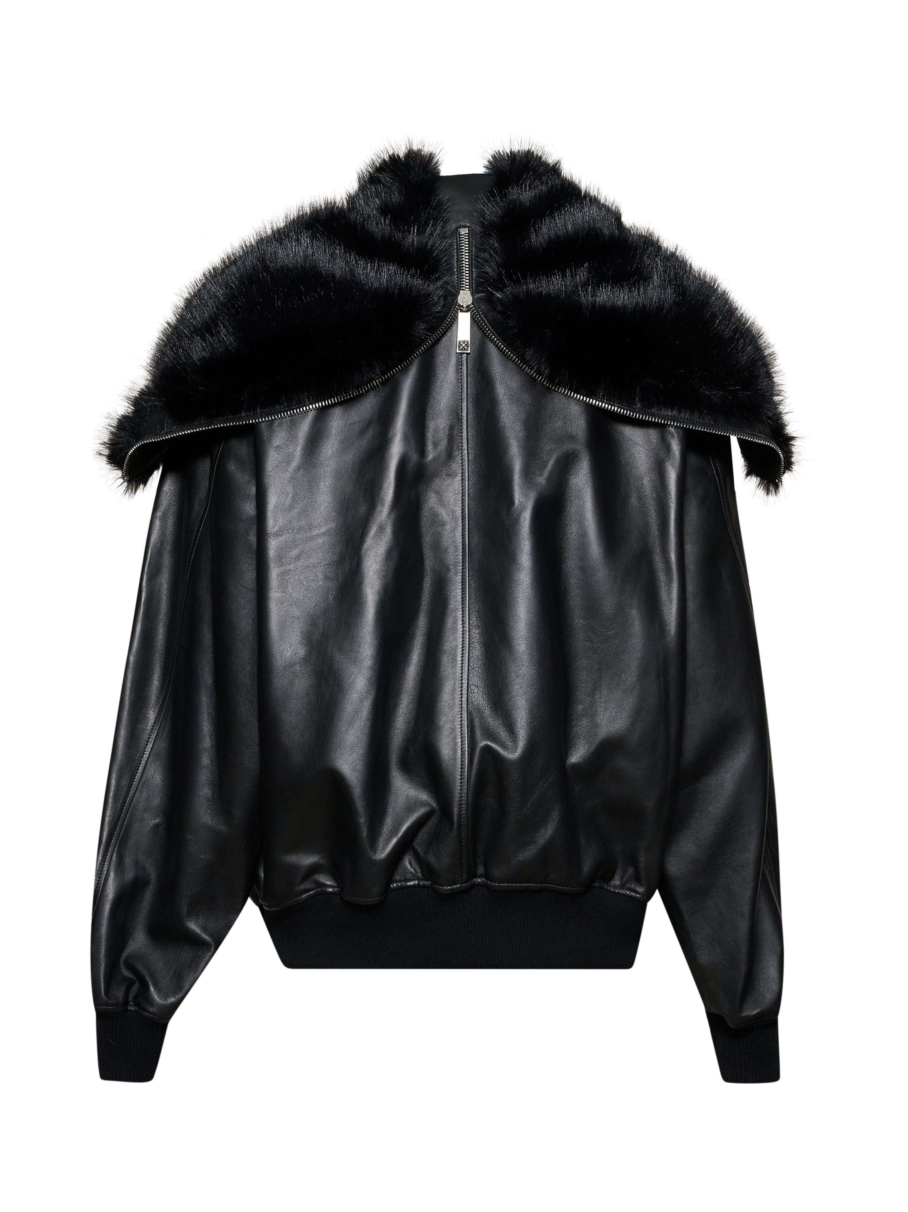 Biker in pelle con collo in pelliccia Capispalla