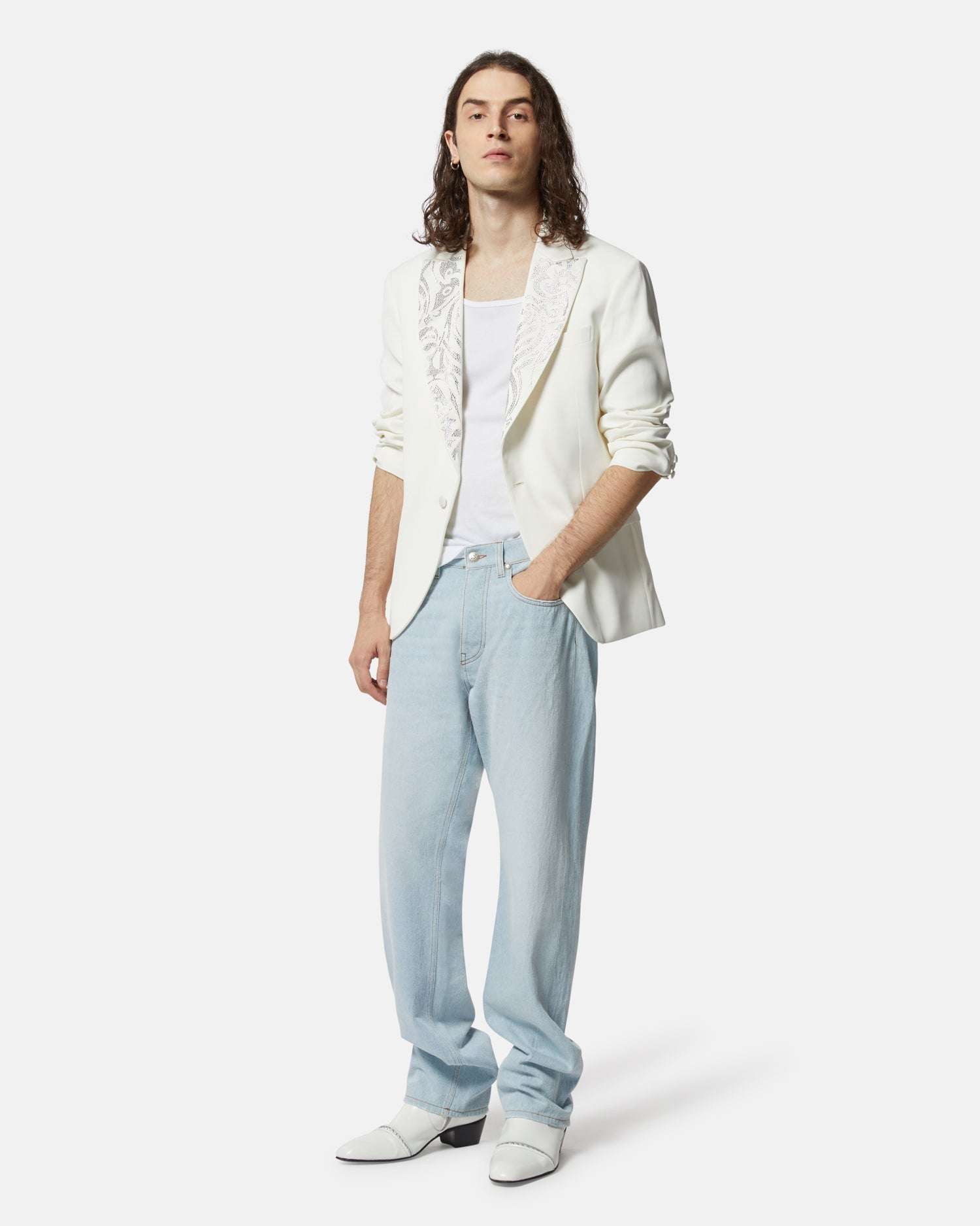 Blazer bianco rever ricamato Blazer