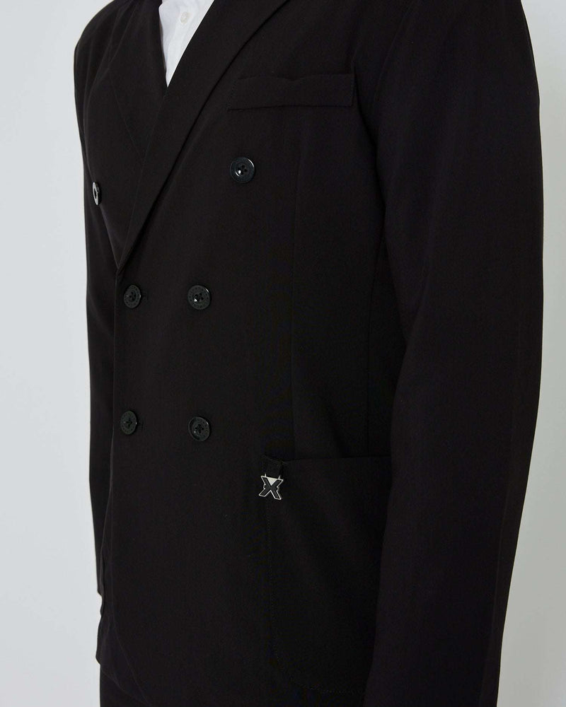 Double-breasted blazer with metal logo label