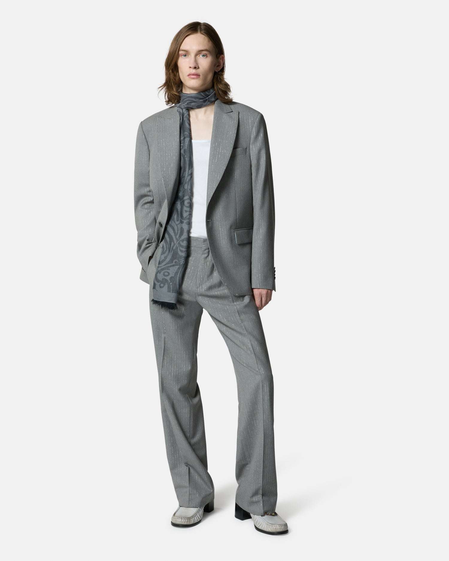 Blazer grigio con dettagli a righe luminose Blazer