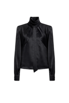 Blusa elegante con collo alto e dettaglio annodato Camicia