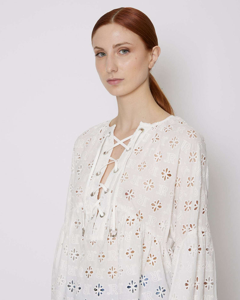 Blouse with tone sur tone embroidery