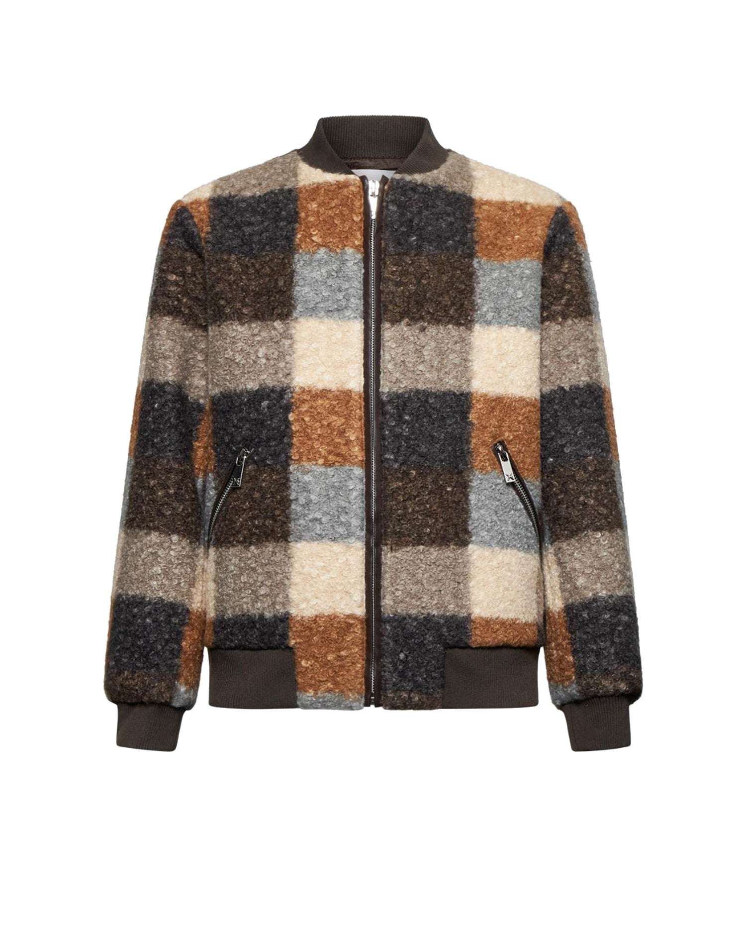 Bomber fantasia check con zip e tasche Capispalla