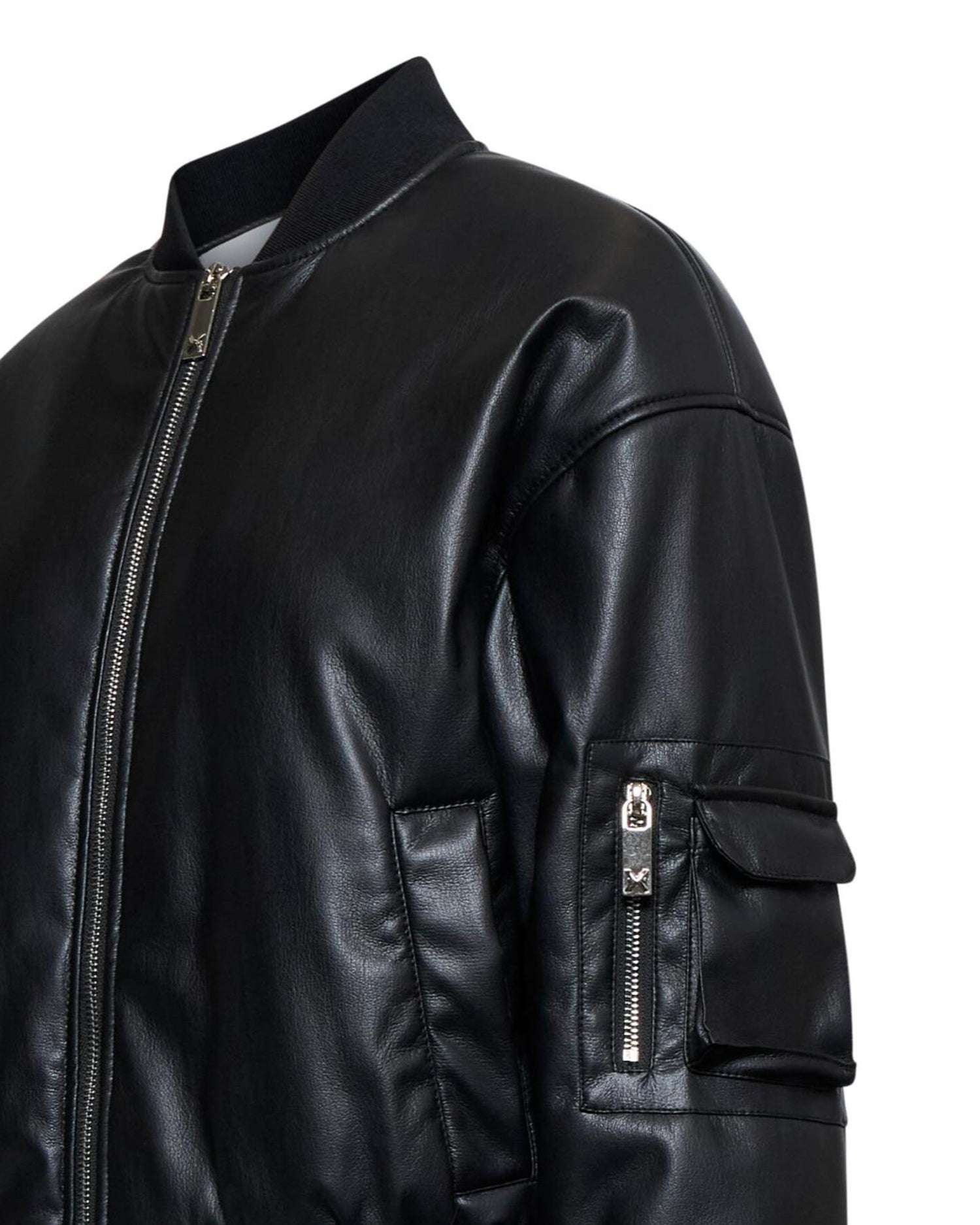 Bomber in eco-leather con tasca sulla manica Capispalla
