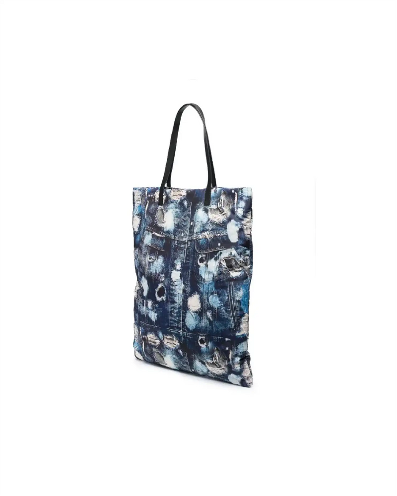 Shopper bag with iconic runway denim-effect pattern