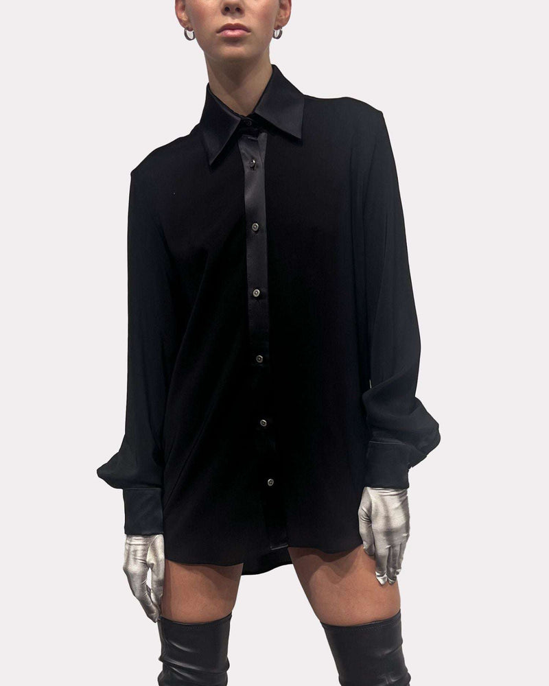 Shirt with contrasting fabrics and wide sleeves