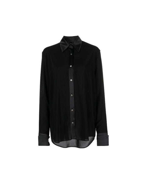 Shirt with contrasting fabrics and wide sleeves
