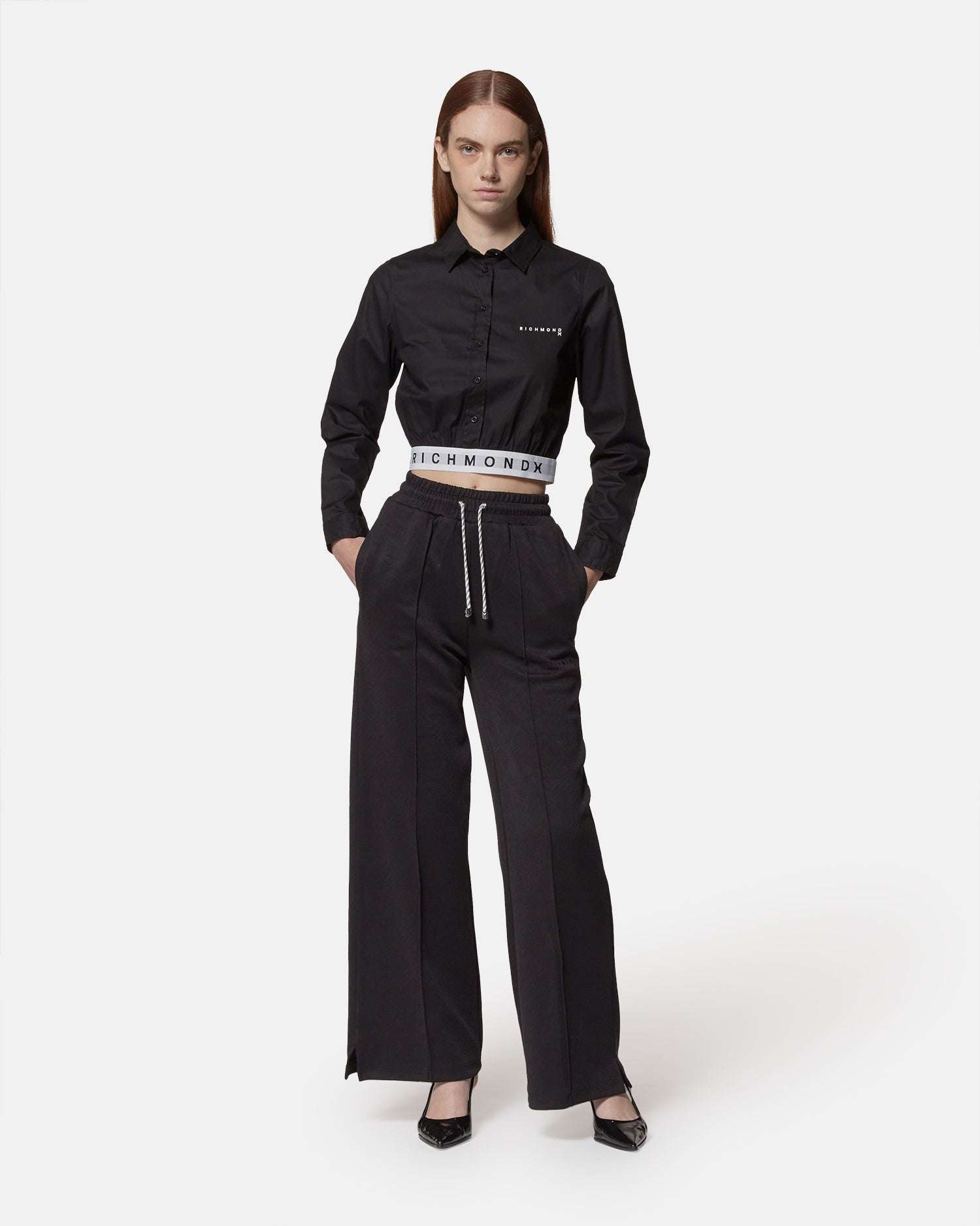 Camicia cropped nera con logo Richmond X Camicia