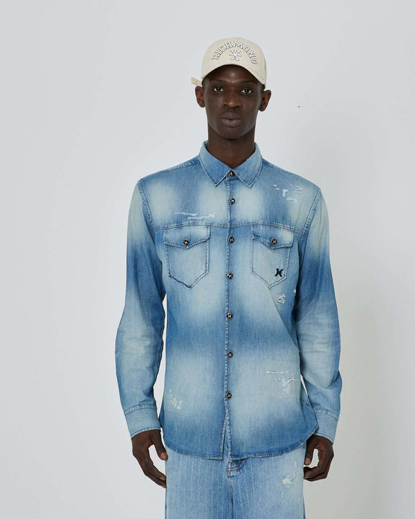 Denim shirt with ripped effect